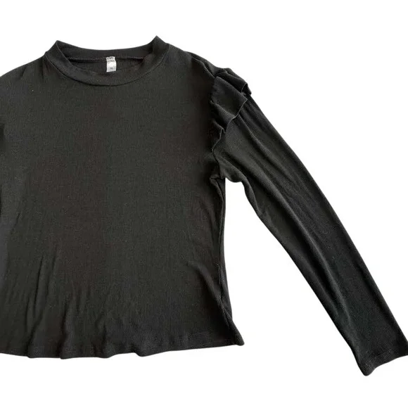 Black Ruffle Sleeve Top | Women's Long Sleeve Blouse | Size XL - Picture 2 of 5